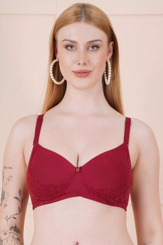 Women's Full Coverage Padded Bra with Lace – Wireless, Soft Support & Wicking Fabric ASB111