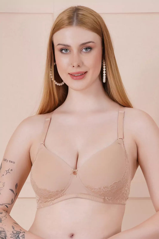 Women's Full Coverage Padded Bra with Lace – Wireless, Soft Support & Wicking Fabric ASB111