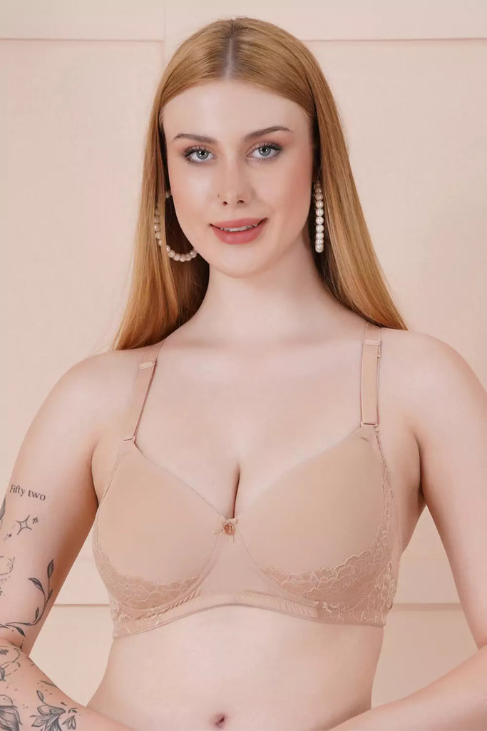 Women's Full Coverage Padded Bra with Lace – Wireless, Soft Support & Wicking Fabric ASB111
