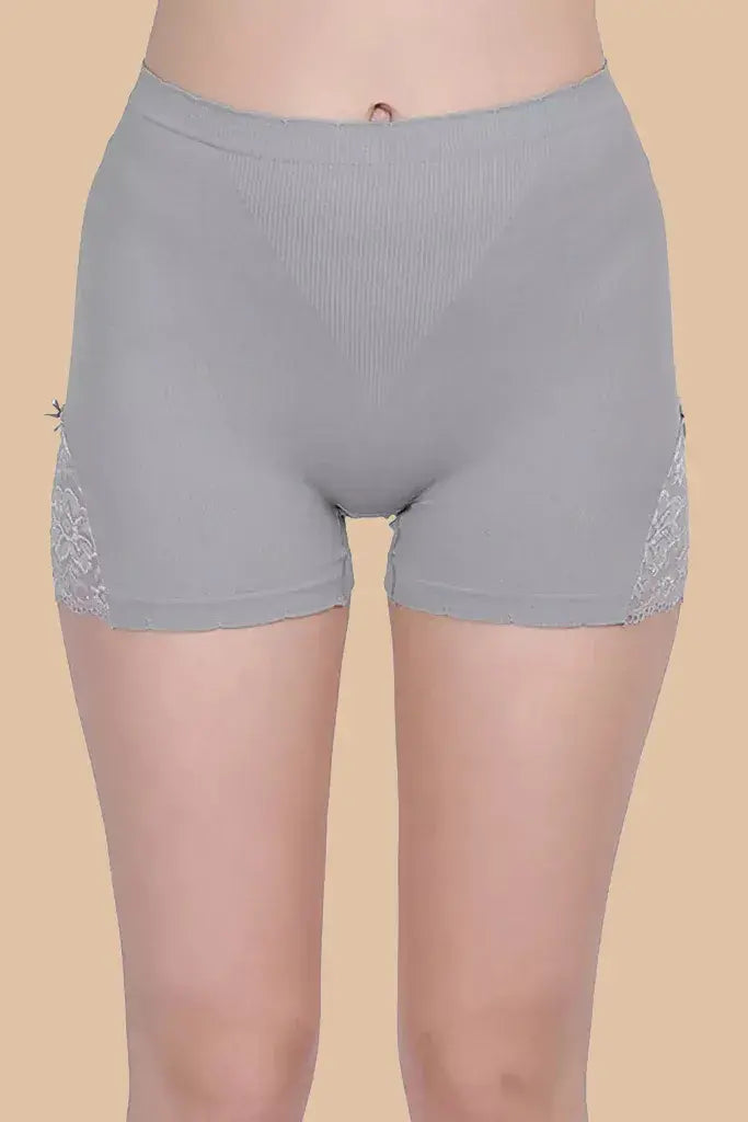 Amour Secrt Women's Seamless Nylon Spandex With Designer Lace High Rise Boy Short Panty P026