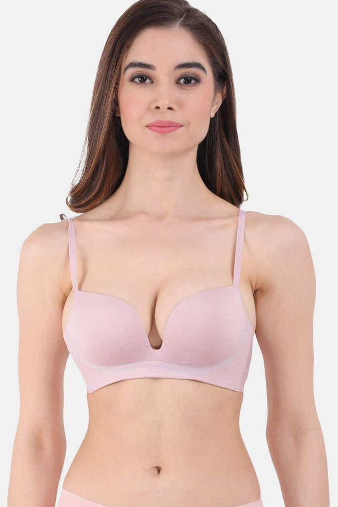 Amour Secrt Women's Lightly Nylon Spandex Melange Fabric Seamless Bonded  Medium Coverage Light Padded T- Shirt Bra PD2018