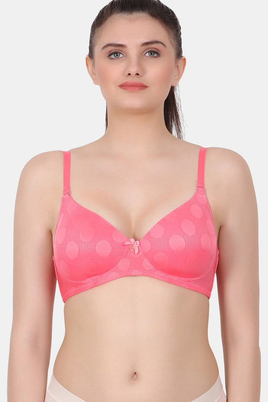 A fully coverage wire-free medium padded bra with designer jacquard spandex fabric for everyday wear  PDRKN001