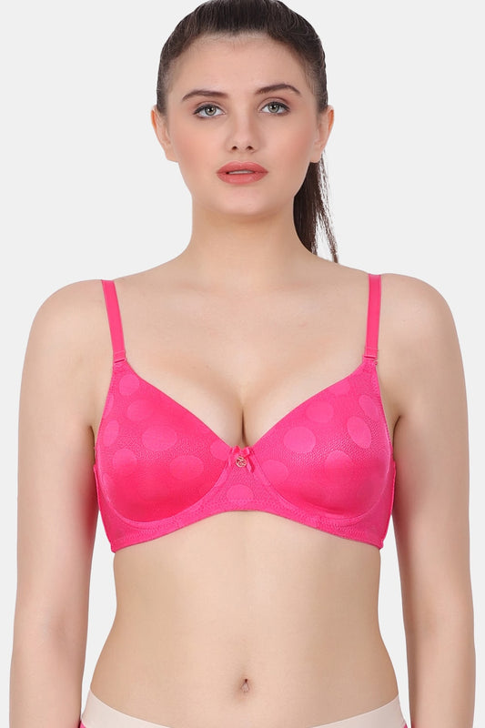 A fully coverage wire-free medium padded bra with designer jacquard spandex fabric for everyday wear  PDRKN001