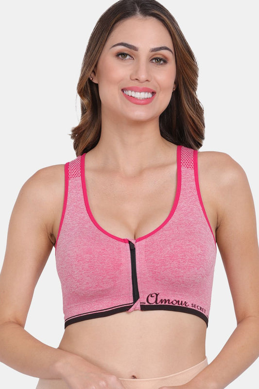 Amour Secret Women's Lightly Padded Front Zipper Open Sports Bra S639N